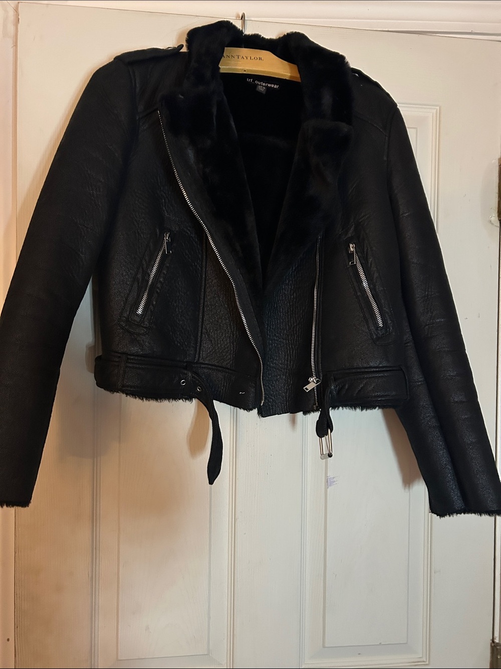 Women’s Black Faux Shearling & faux leather Moto Jacket -NWOT